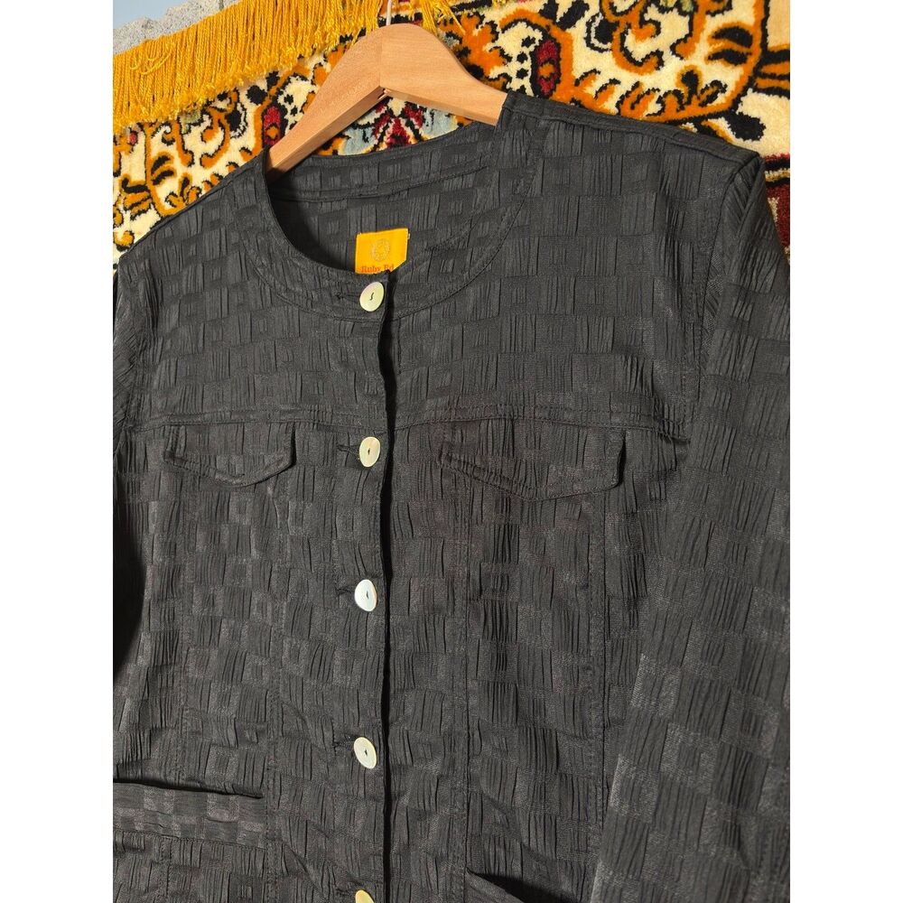 Vintage Black Textured Jacquard Round Neck Cropped Blazer Jacket sz 12 Ruby Rd - Picture 5 of 14